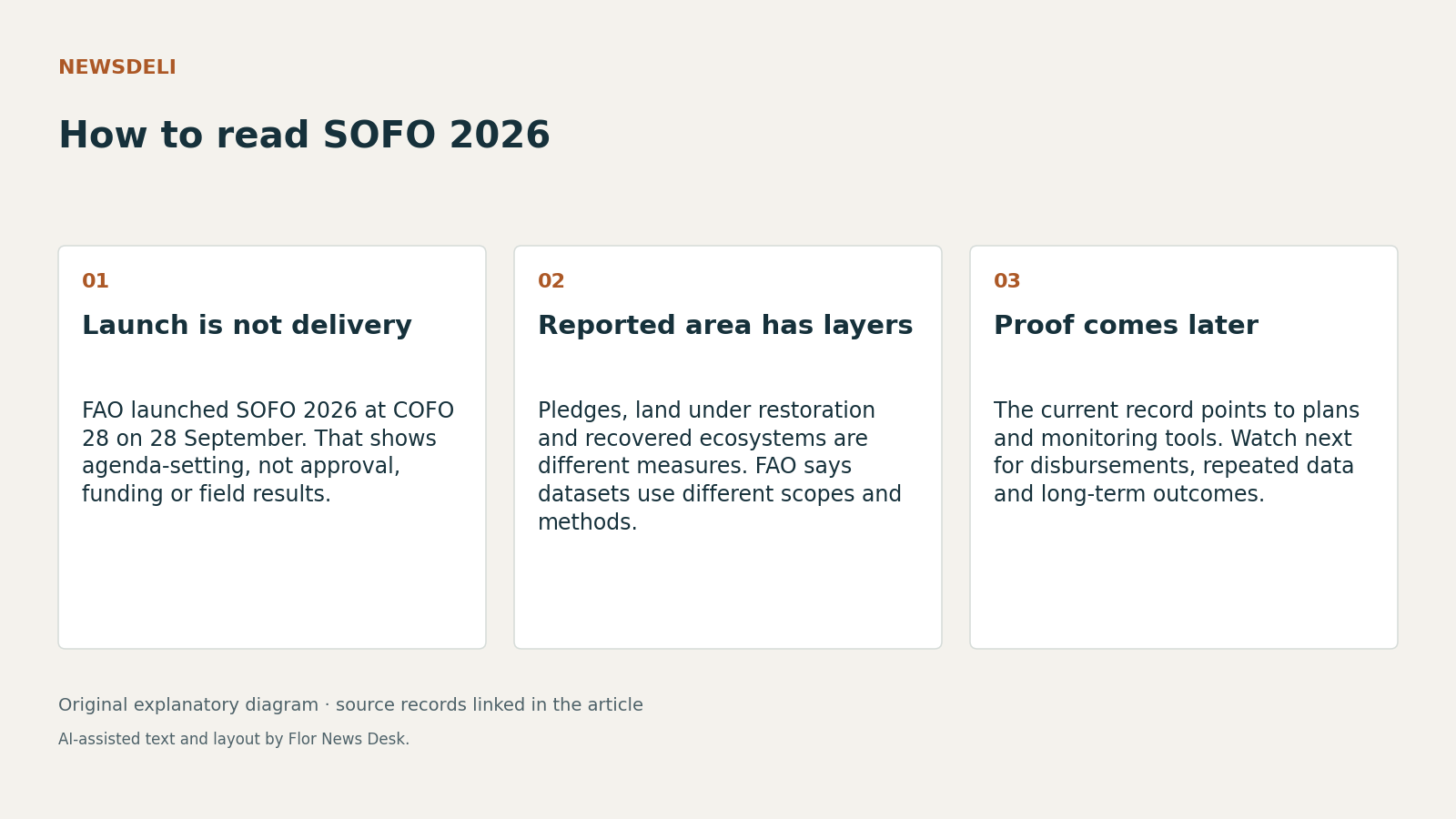 How to read SOFO 2026. Launch is not delivery; Reported area has layers; Proof comes later.
