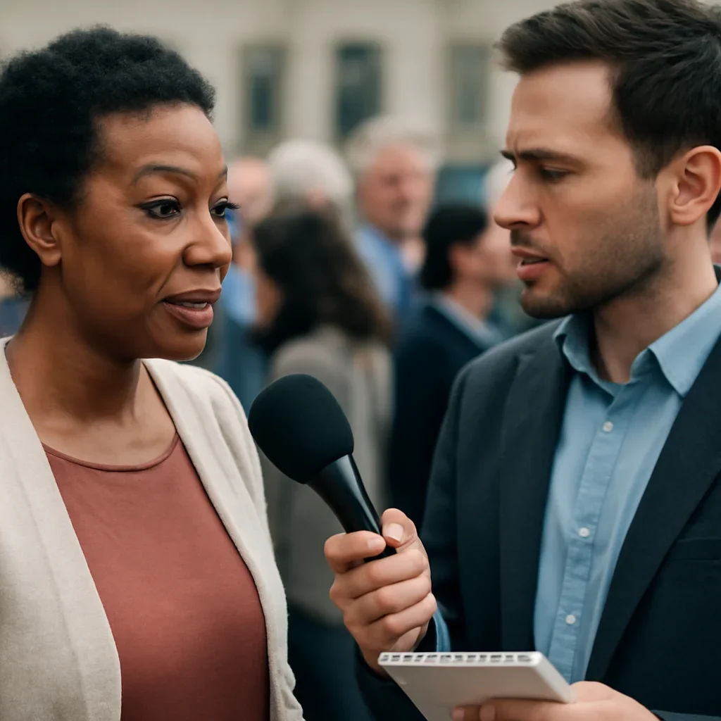 Reader speaking with a journalist after a public event