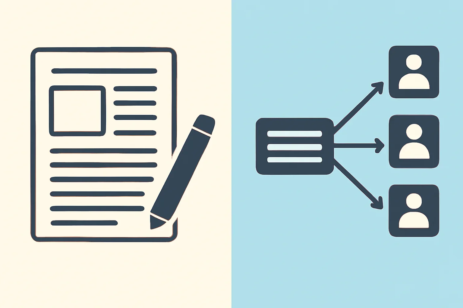 Side-by-side editorial publication and wire-style distribution planning boards for pr newswire alternative
