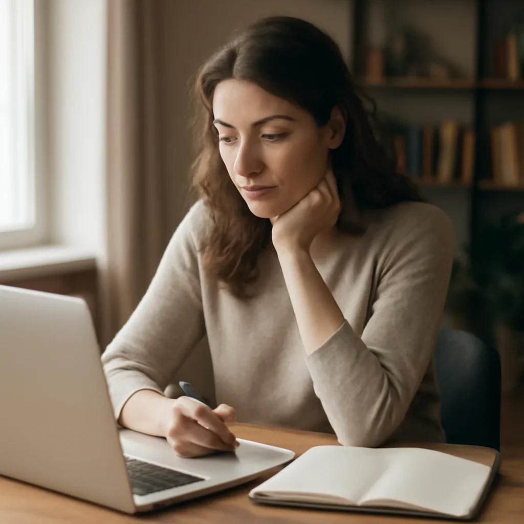 Reader engaging with the article how to choose the best appliance store in edmonton on a laptop and notebook