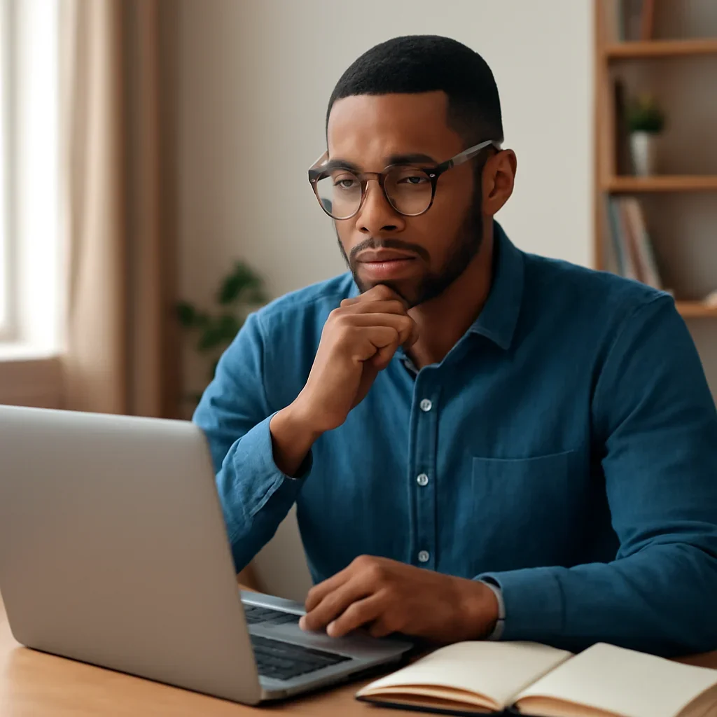 Reader engaging with the article how to build a founder thought leadership program on a laptop and notebook