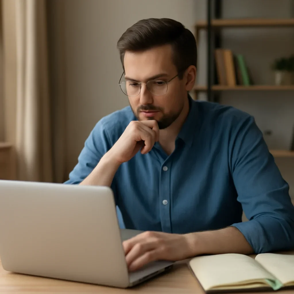 Reader engaging with the article how to choose a press release distribution service on a laptop and notebook
