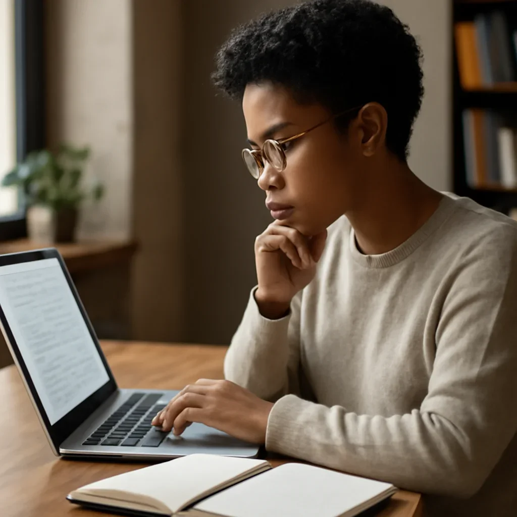 Reader engaging with the article how to write a company announcement that gets read on a laptop and notebook