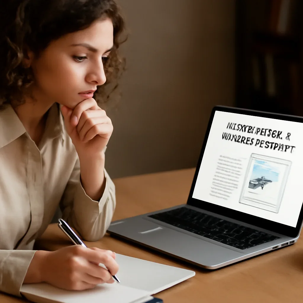 Reader engaging with the article what makes a good media kit? on a laptop and notebook