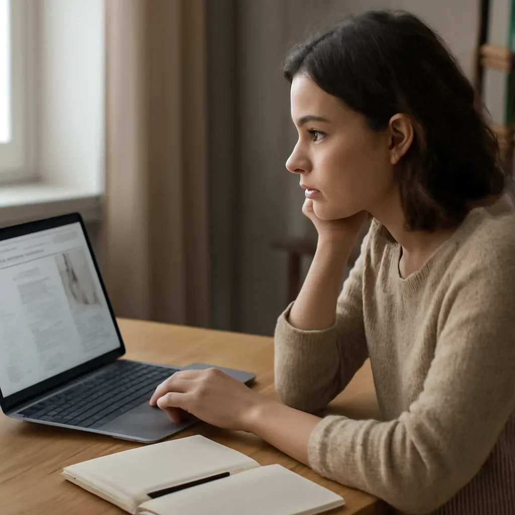 Reader engaging with the article when to use sponsored content vs earned media on a laptop and notebook