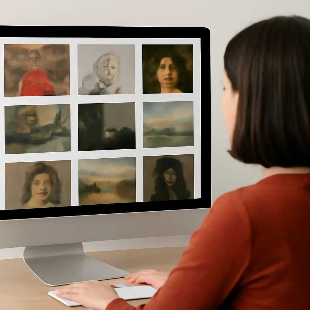 Reader browsing older art archives stories in a clean digital archive