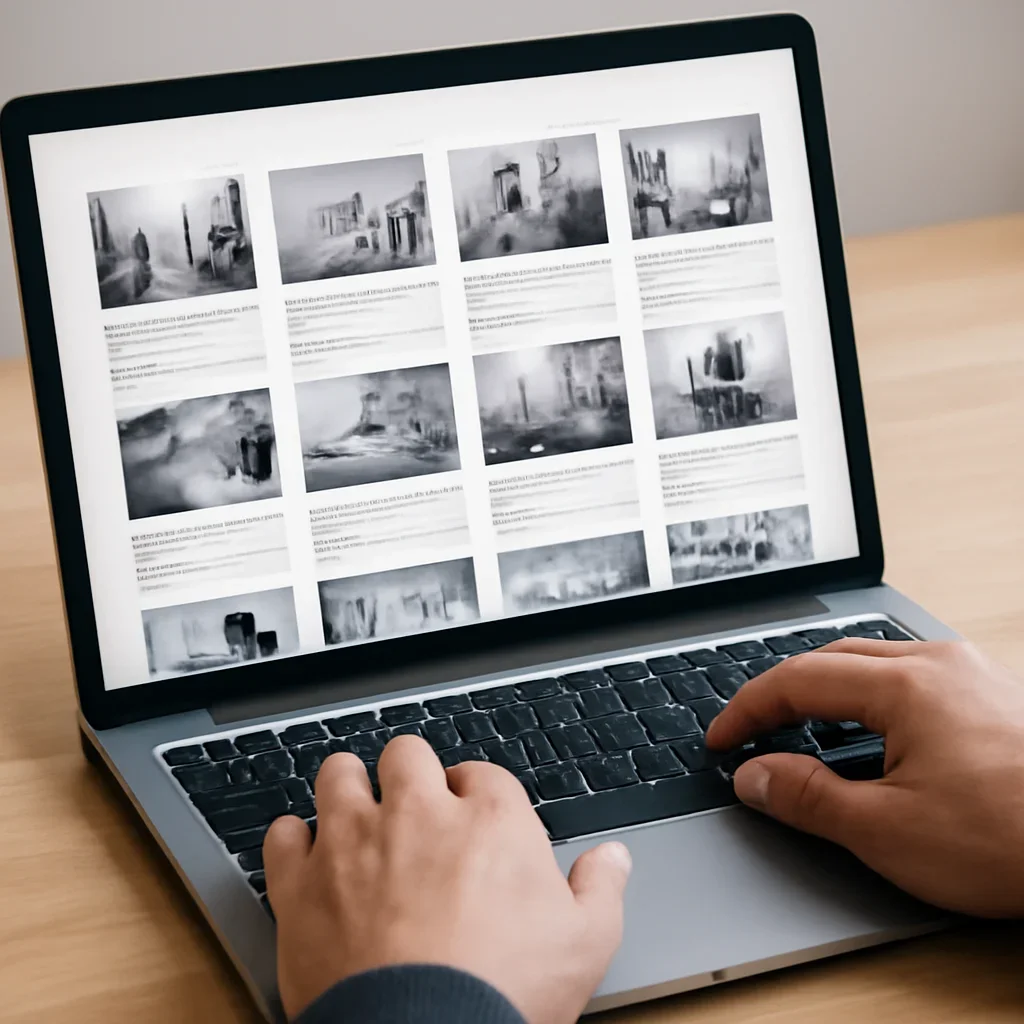 Reader browsing older business news archives stories in a clean digital archive