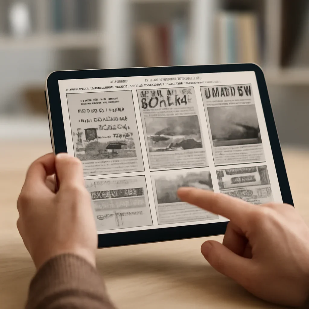 Reader browsing older canada archives stories in a clean digital archive