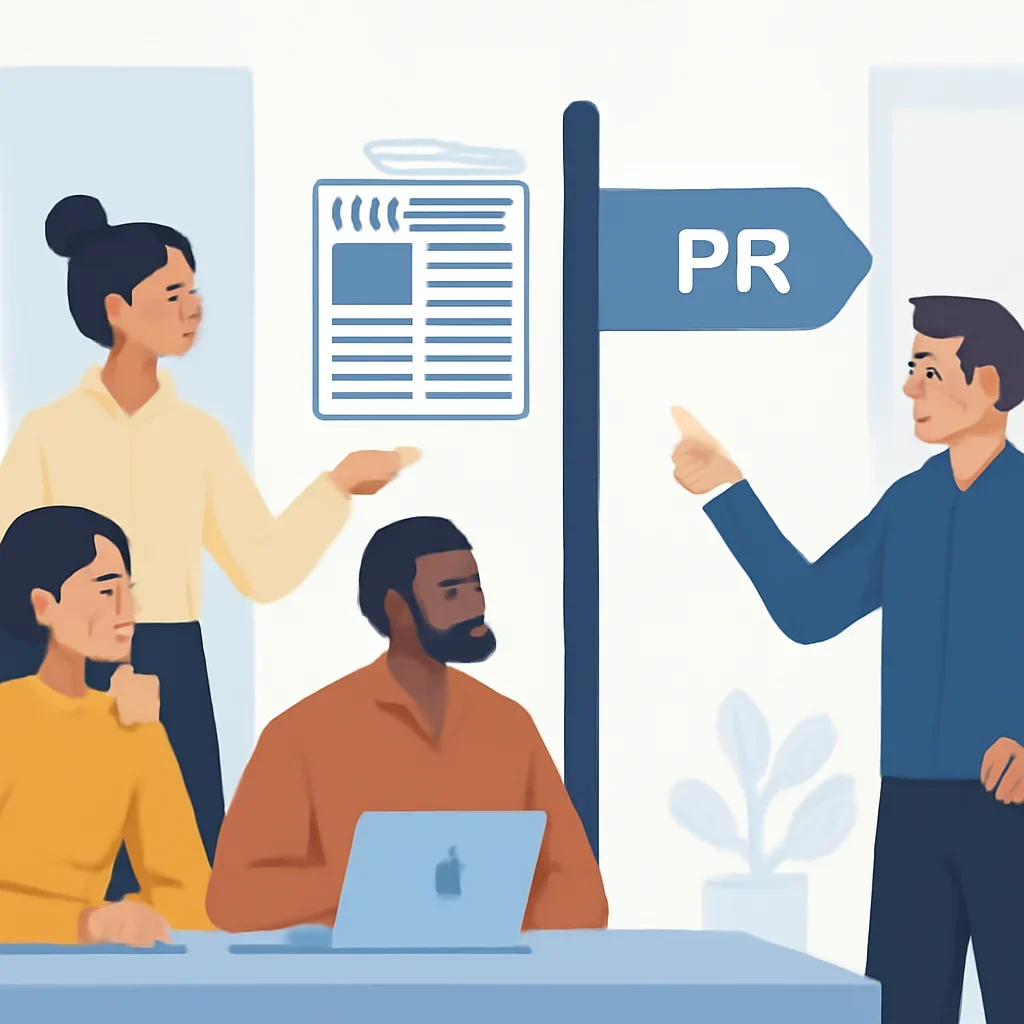 Startup team deciding between publication-led storytelling and wire distribution for newsdeli vs pr newswire