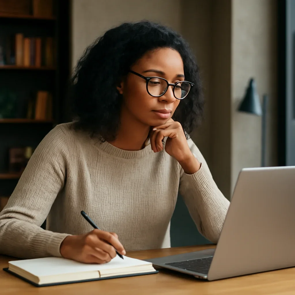 Reader engaging with the article is feminism compatible with architecture and urban planning? on a laptop and notebook