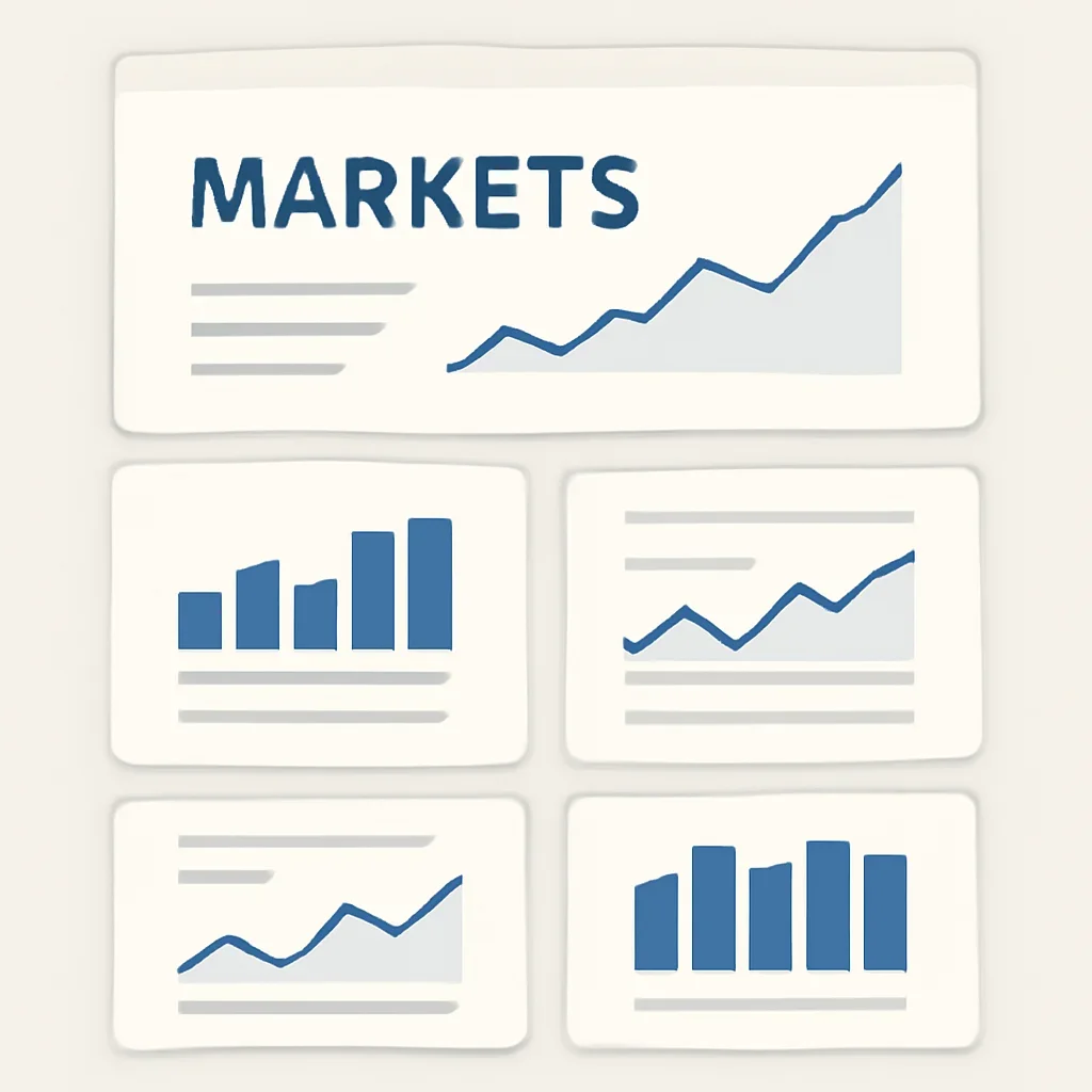 Reader moving from a markets headline into deeper analysis cards