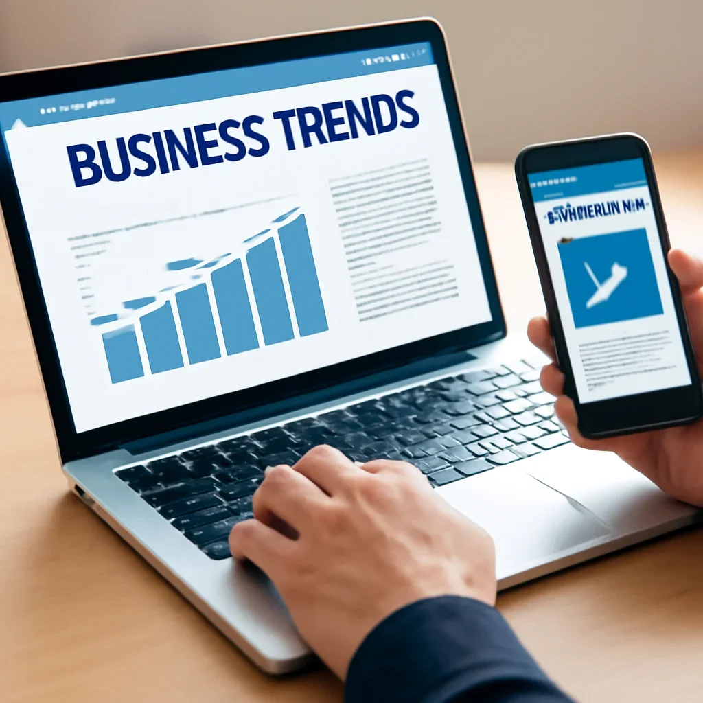 Reader saving a business trends article and newsletter issue for later review