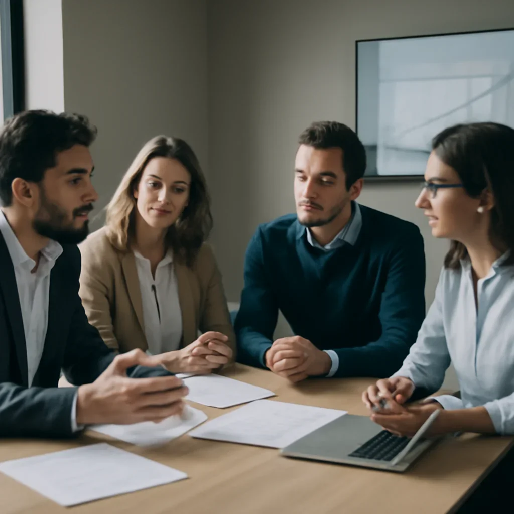 Founders and analysts discussing market shifts in a quiet meeting room