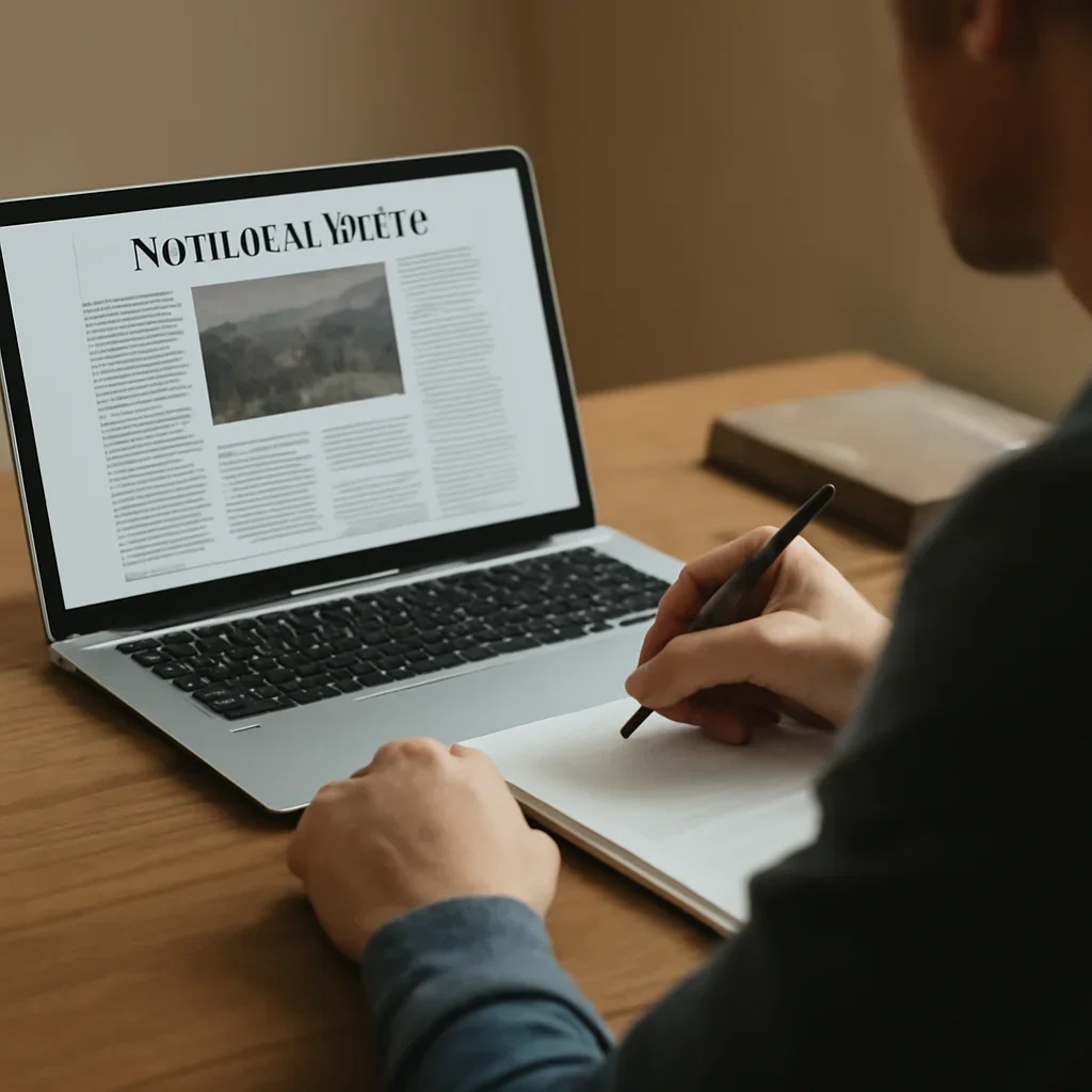 Reader engaging with the article notable news to watch: mcewen mining inc. (nyse: mux) on a laptop and notebook