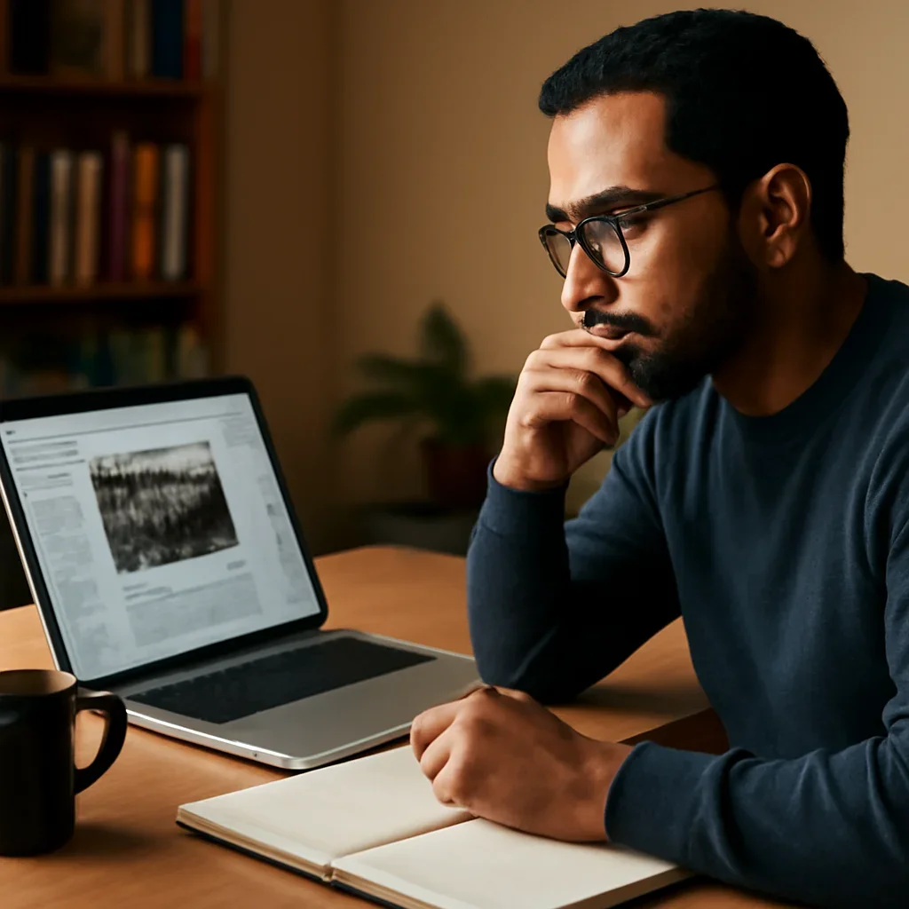 Reader engaging with the article voting under siege: bangladesh's election crisis has already begun on a laptop and notebook